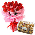 Long Lasting – Red Roses Bouquet with Ferrero Rocher Box