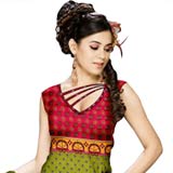 Gorgeous Green and Red Crepe Unstitched Salwar Suit