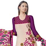 Marvellous Beige and Purple Crepe Unstitched Salwar Suit