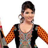 Crafty Black and Orange Crepe Unstitched Salwar Suit