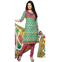 Dazzling Green and Pink Coloured Pure Cotton Printed Salwar Suit