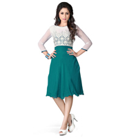 Astonishing White and Turquoise Shaded Georgette Embroidered Kurti