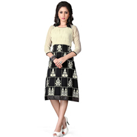 Charming Georgette Embroidered Kurti in Beige and Black Colour