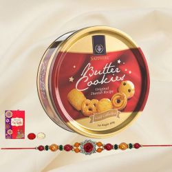 Mouth-Watering Selection of Danish Butter Cookies N Children Rakhi along with Roli Tilak and Chawalon Raksha Bandhan