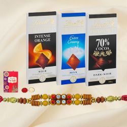 Scrumptious Special Treat of Lindt Chocolate Bars with Rakhi, Roli Tilak and Chawal