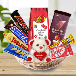 Deliver Assorted Chocolates Basket with Teddy Online