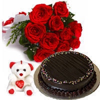 Send Roses Bouquet with Truffle Cake N Teddy