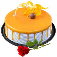 Sending Eggless Butter Scotch Cake with Single Rose