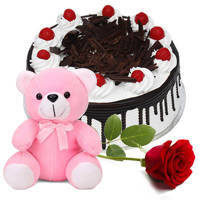 Shop for Eggless Black Forest Cake with Teddy N Rose