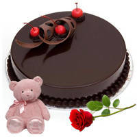 Order Eggless Chocolate Cake with Rose N Teddy