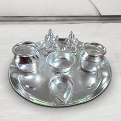 Silver plated Puja Thali with Silver Plated Lakshmi Ganesha
