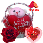 Impressive Valentino Teddy and Chocolates in a Beautiful Basket