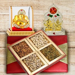 Deliver Puja Mandap with Ganesh Murti and Assorted Dry Fruits Box