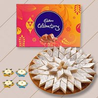 500 Gms. Kaju Katli , Cadburys Celebration Pack, 4 Wax Diya