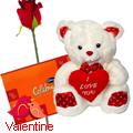 Cadburys Celebration Pack with a silk rose and A 12 inch Cute Teddy Bear.