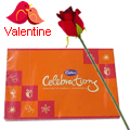 Assorted Cadburys Chocolates Celebration with One Velvet Red Rose