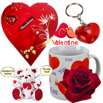 Lovely Valentine Hamper of Heart Shaped Keyring, Love Mug, Singing Teddy and chocolates