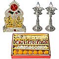 Designer and Pious Puja Hamper with Sweets