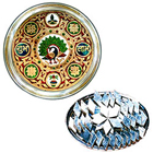 Designer Meenakari styled Subh Labh Stainless Steel Thali with Haldiram Kaju Katli
