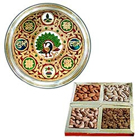 Holi Special Love and Concern with Meenakari styled Subh Labh Stainless Steel Thali with Assorted Dry Fruits