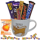 Attractive Mug with Taurus Sun Sign Print along with Tasty Chocolates Gift Collection
