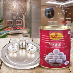 1 Kg. Haldiram Rasgulla with Silver Plated Puja Thali