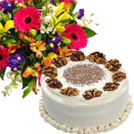 Eggless Cake and Mixed Flowers Bouquet