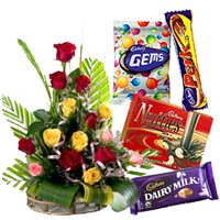 15 Mixed Roses with Assorted Cadburys Chocolates