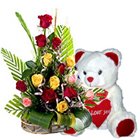 Lovely Celebrate the Moments 15 Mixed Roses with cute Teddy Bear
