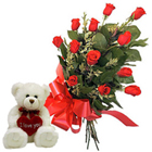 12 Red Roses Bunch with a small teddy bear