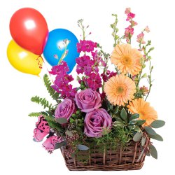 Luxurious Celebrate the Moments Beautiful Flowers and Bright Balloons