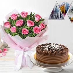 Nestled Pair of Roses and Cake