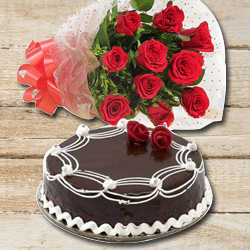 Deliver Red Roses with Chocolate Cake Online
