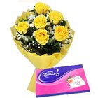 Faceted Yellow Rose Hand Bunch and Cadbury Assortment Chocolates