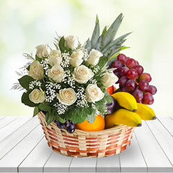Traditional Only for You White Roses N Fruits Basket