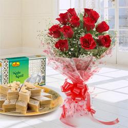 Passionate 1 Dozen Red Roses Bouquet and 250 Gms. Kaju Katli