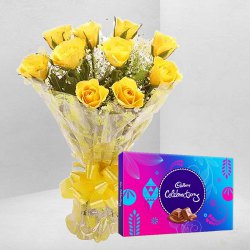 Order Yellow Rose Bouquet with Cadbury Celebrations