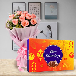 Deliver Cadbury Celebrations Pack N Pink Roses Bouquet
