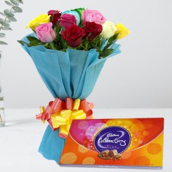 Shop for Mixed Roses Bouquet and Cadbury Celebrations