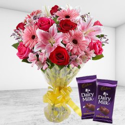 Sending Mixed Flowers Bouquet with Cadbury Chocolates