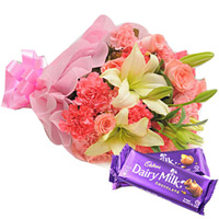 Shop for Mixed Flowers Bouquet with Cadbury