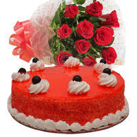 Deliver Online Bouquet of Red Roses with Red Velvet Cake