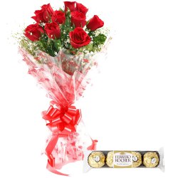 Online Ferrero Rocher with Red Roses Bouquet