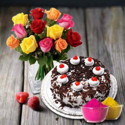 Exclusive multicolor Roses with yummy Black Forest Cake from 5 Star or TAJ