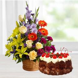 Striking seasonal Flowers with Black Forest Cake