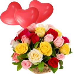Buy Red Heart Shaped Balloons with Colorful Roses