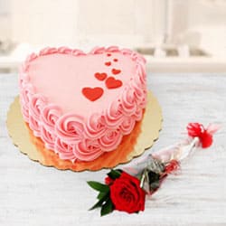 Buy Heart Shaped Strawberry Cake n Red Rose