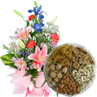 Seasonal Flowers Bouquet with Assorted Dry Fruits
