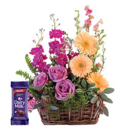 Splendid Mixed Floral Bunch and Cadburys Dairy Milk Chocolate
