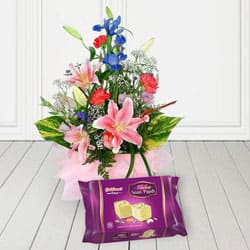 Seasonal flowers bouquet with Soan papri